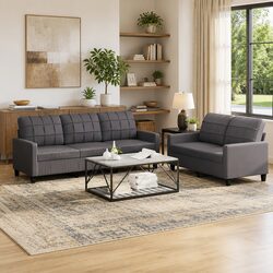 Stylish Grey Faux Leather 2 Piece Sofa Set