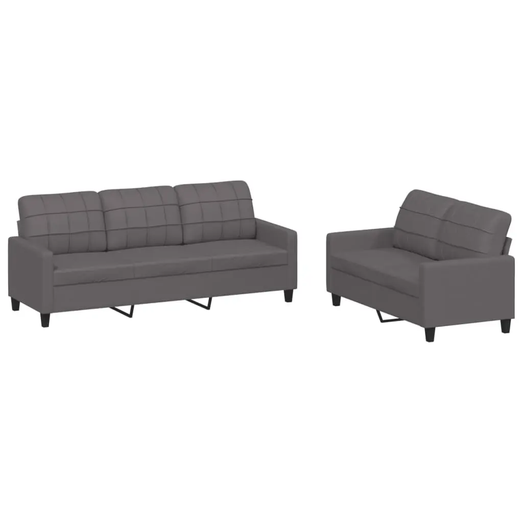 Grey Faux Leather 2 Piece Sofa Set
