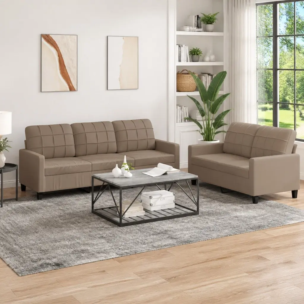 2 Piece Sofa Set in Brown Faux Leather