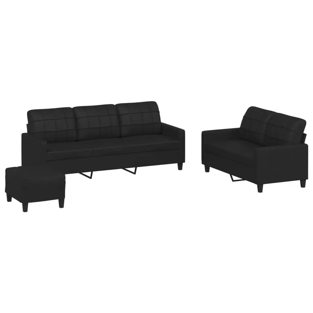 3 Piece Sofa Set with Footstool in Black