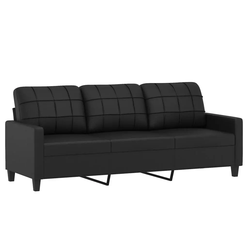 3 Piece Sofa Set with Footstool in Black