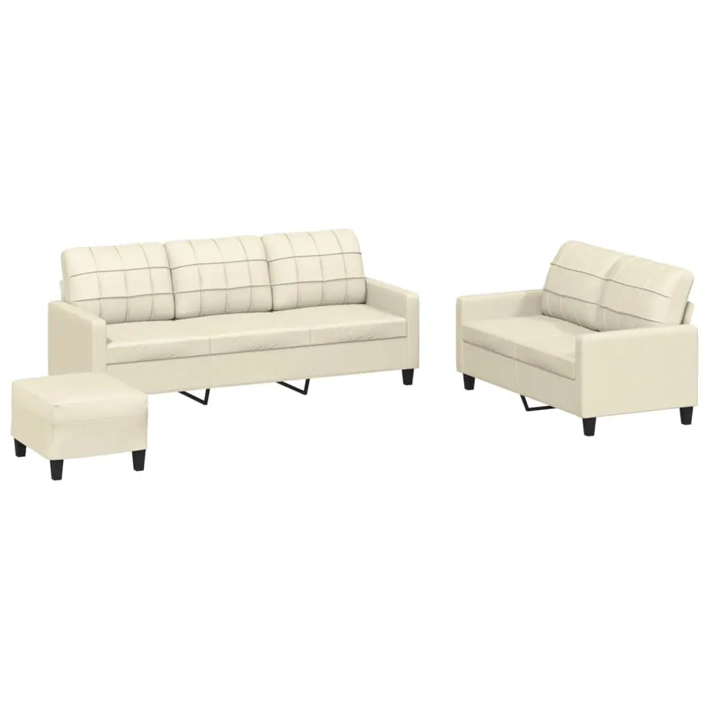 3 Piece Sofa Set Faux Leather Cream