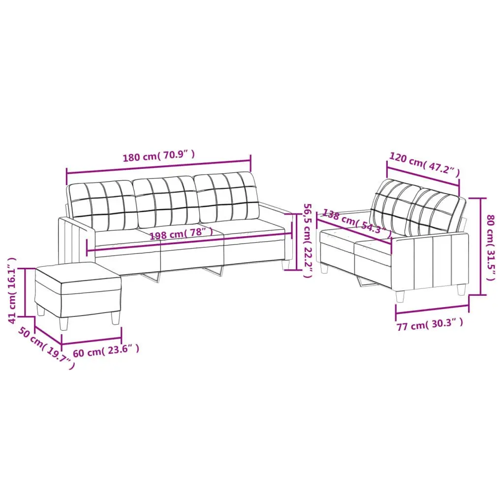 3 Piece Sofa Set Faux Leather Cream