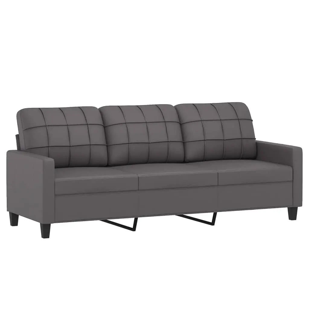 3 Piece Sofa Set Faux Leather Grey Living Room Furniture