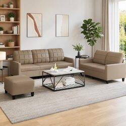 Brown Faux Leather 3 Piece Sofa Set with Footstool
