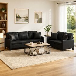 Black Faux Leather 2 Piece Sofa Set for Modern Homes