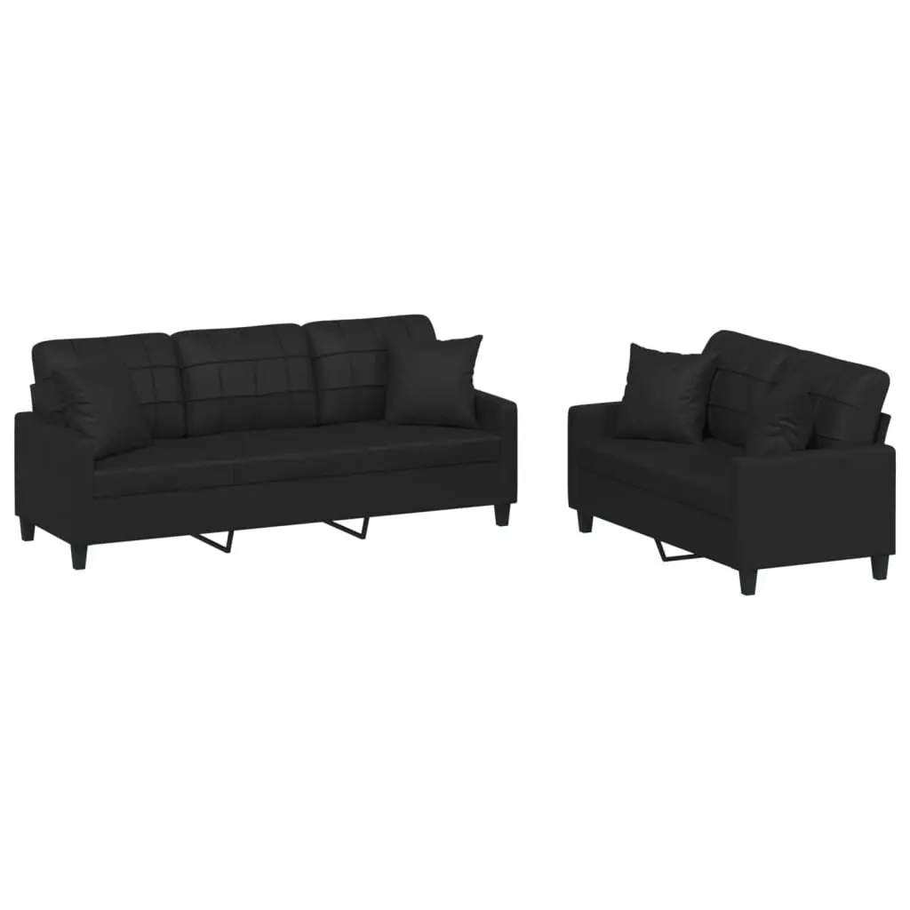 2 Piece Sofa Set Faux Leather Black