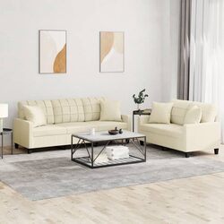 Cream Faux Leather Sofa Set with Cushions for Comfort