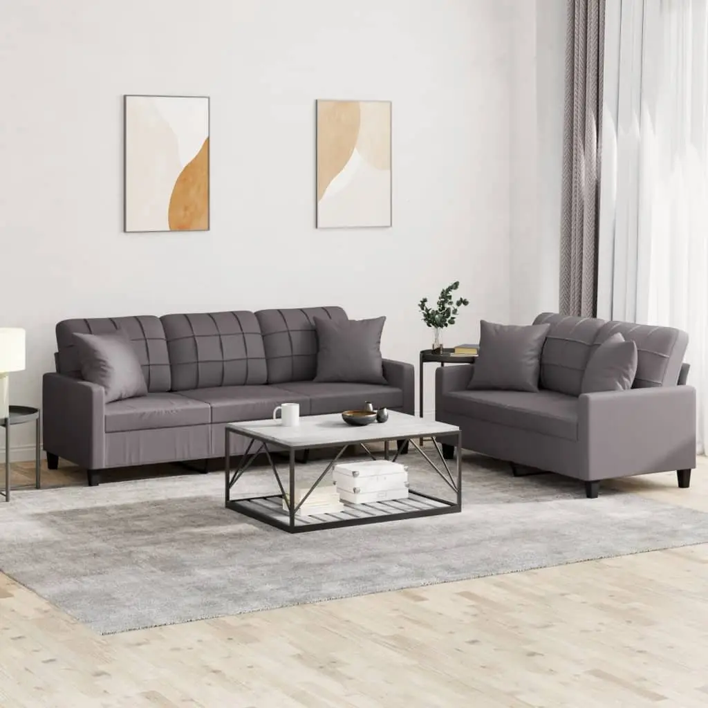 2 Piece Sofa Set Faux Leather Grey