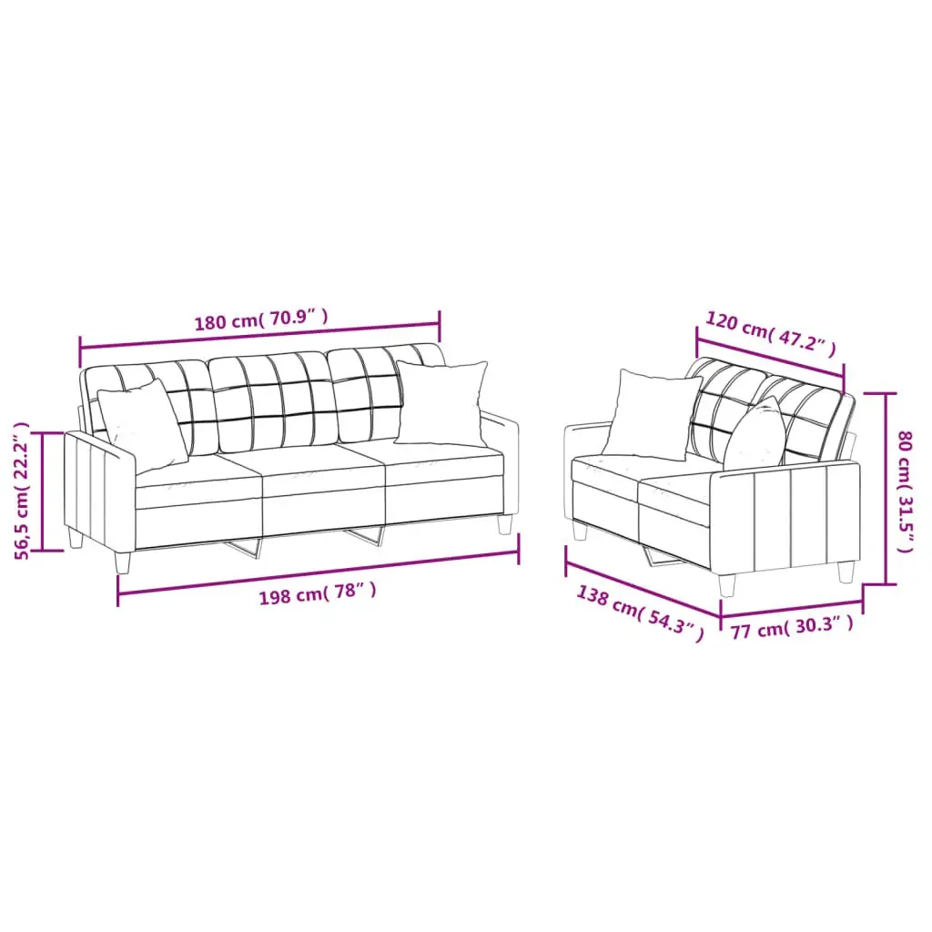2 Piece Sofa Set Faux Leather Grey