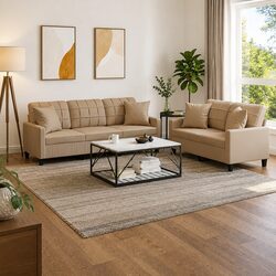 2 Piece Sofa Set Brown Faux Leather Lounge Couch with Throw Pillows