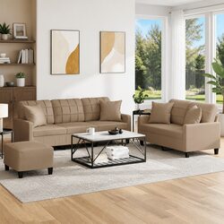 Durable 3 Piece Sofa Set with Pillows and Footstool