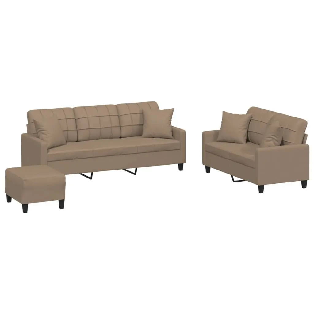 3 Piece Sofa Set with Pillows and Footstool