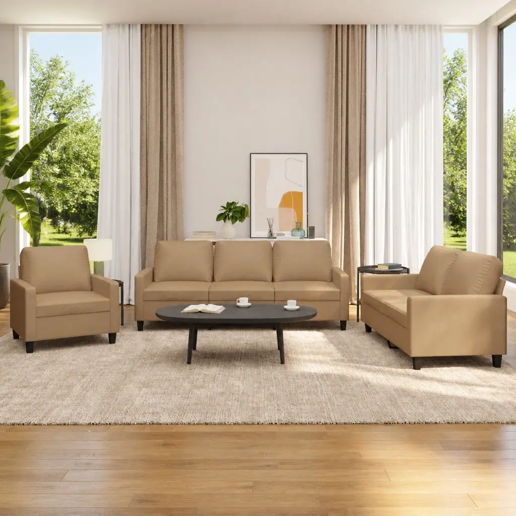 Brown Faux Leather 3 Piece Sectional Sofa Set