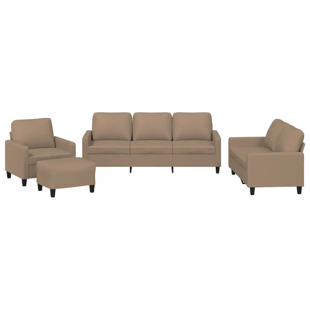 Sofa Set Faux Leather Brown 4 Piece with Footstool