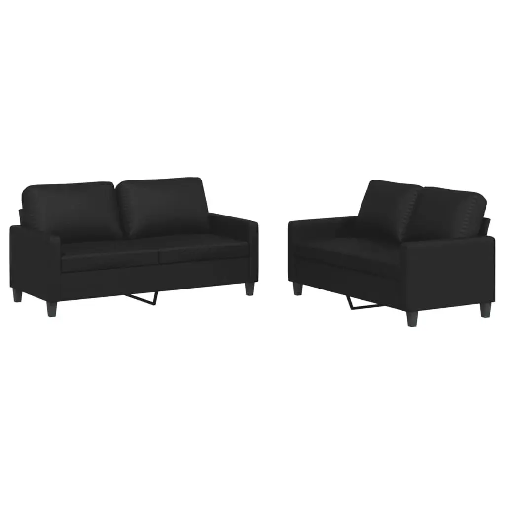 Black Faux Leather 2 Piece Sofa Set