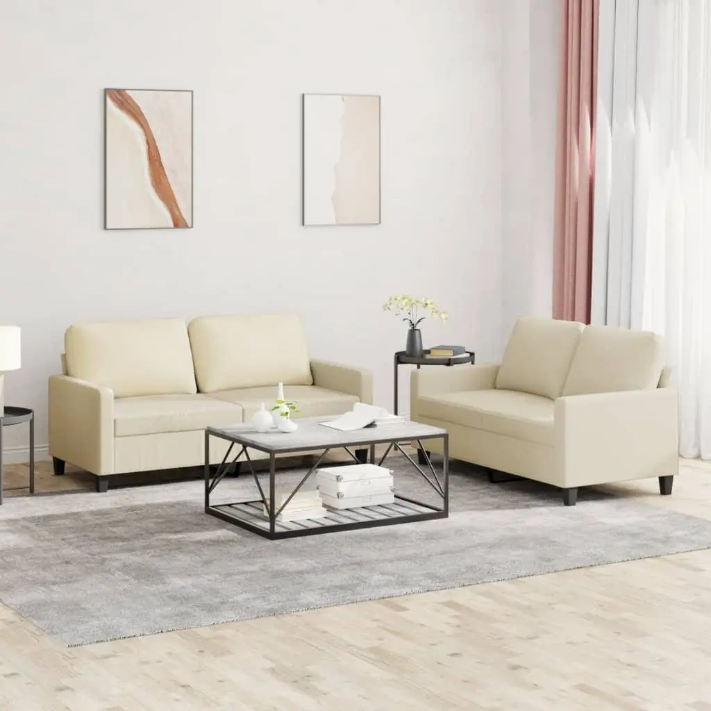 Cream Faux Leather 2 Piece Sofa Set