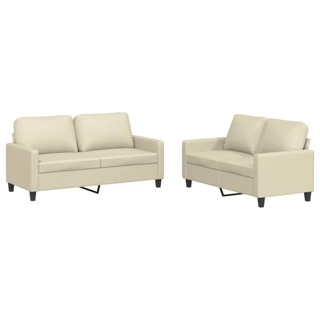 Cream Faux Leather 2 Piece Sofa Set