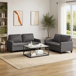 Durable Grey Faux Leather 2 Piece Sofa Set
