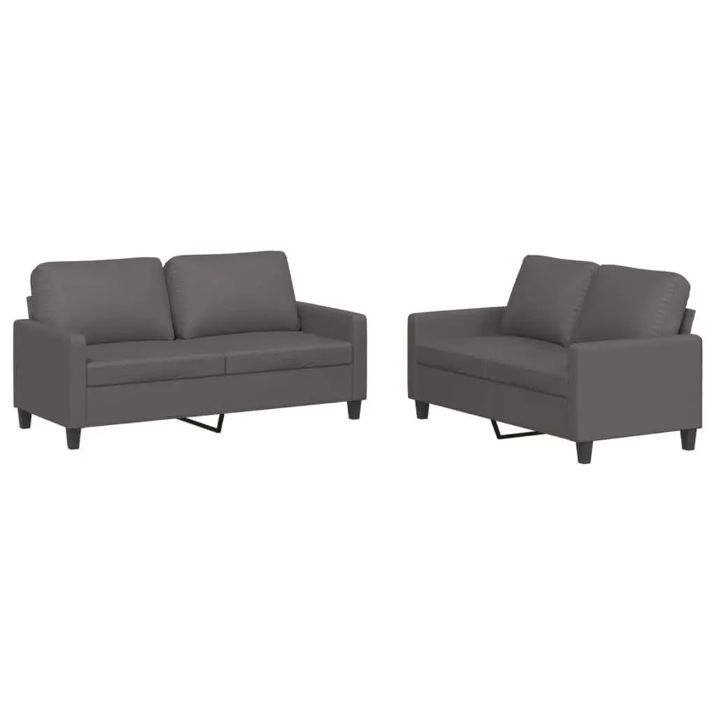 2 Piece Sofa Set Faux Leather Grey