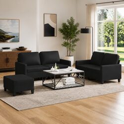 Durable 3 Piece Sofa Set with Cushions in Black