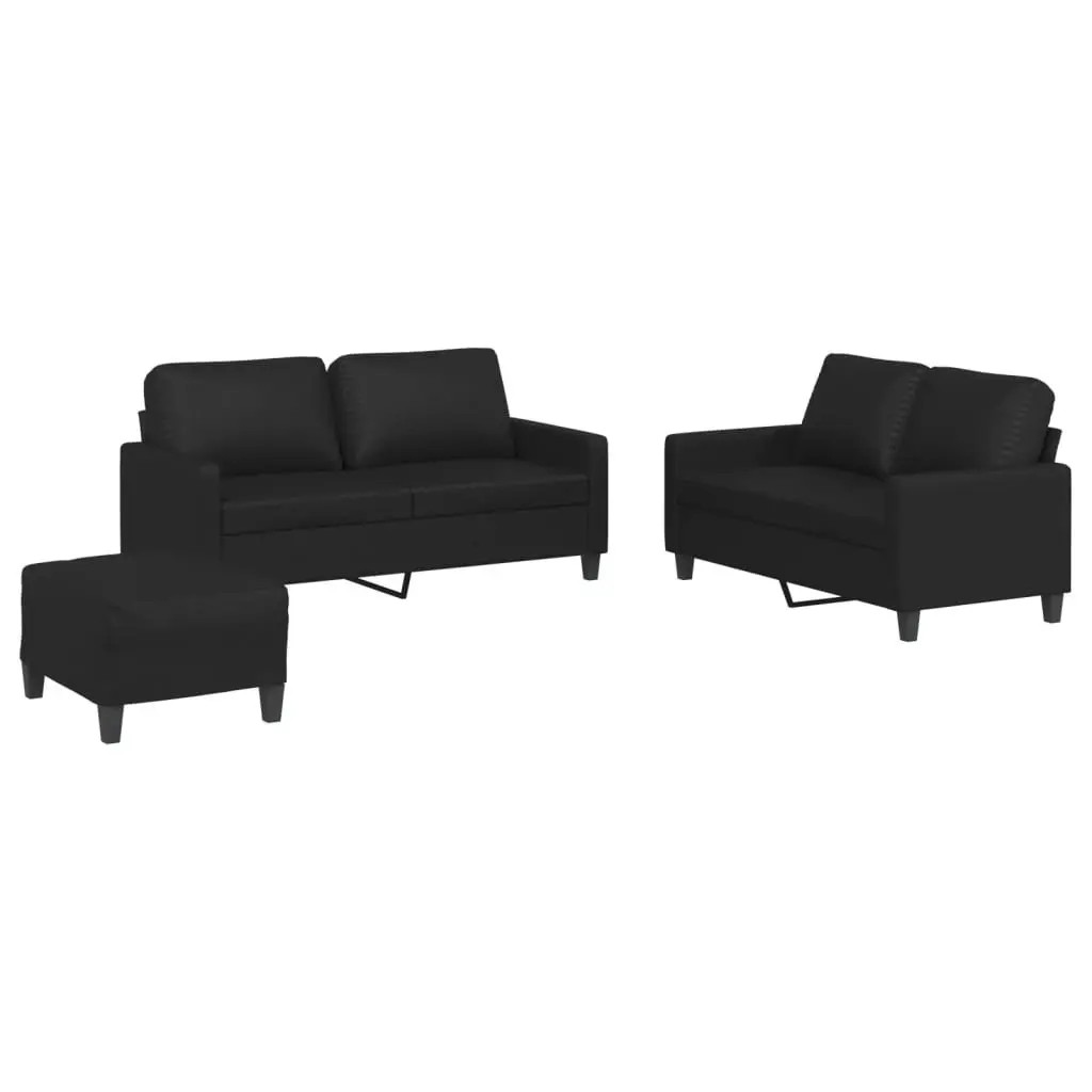 3 Piece Sofa Set with Cushions in Black