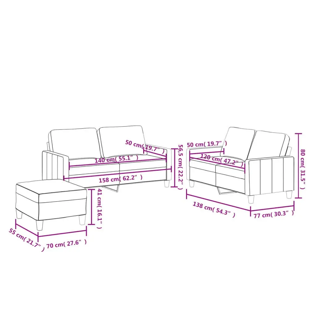 3 Piece Sofa Set with Cushions in Black