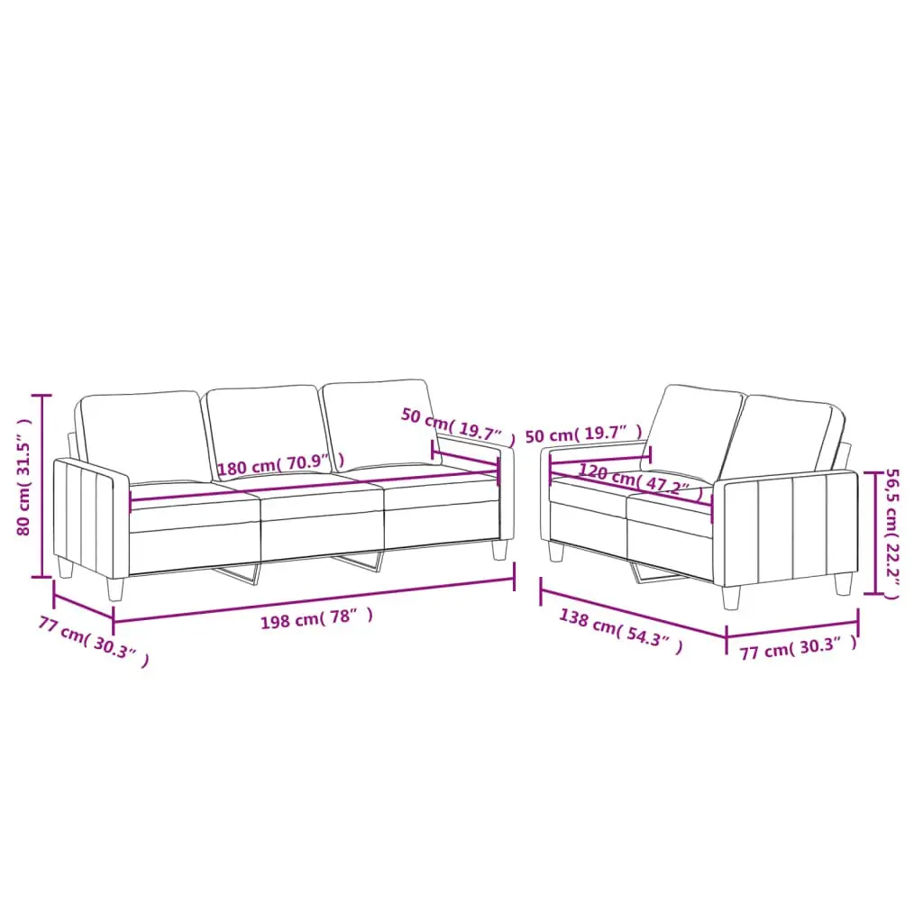 Sofa Set Faux Leather Black 2 Piece