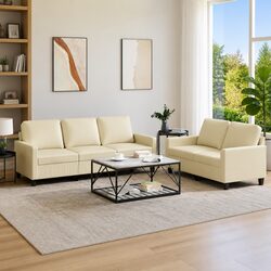 Exceptional 2 Piece Sofa Set with Cushions in Cream