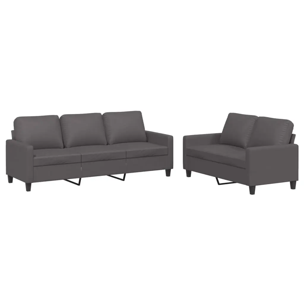 Sofa Set Faux Leather Grey 2 Piece