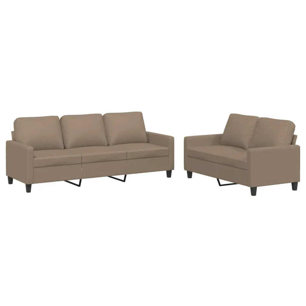 2-Piece Brown Faux Leather Sofa Set