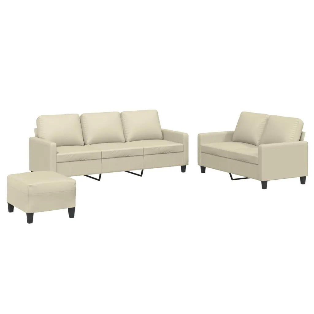 3 Piece Sofa Set Faux Leather Cream Living Room Furniture
