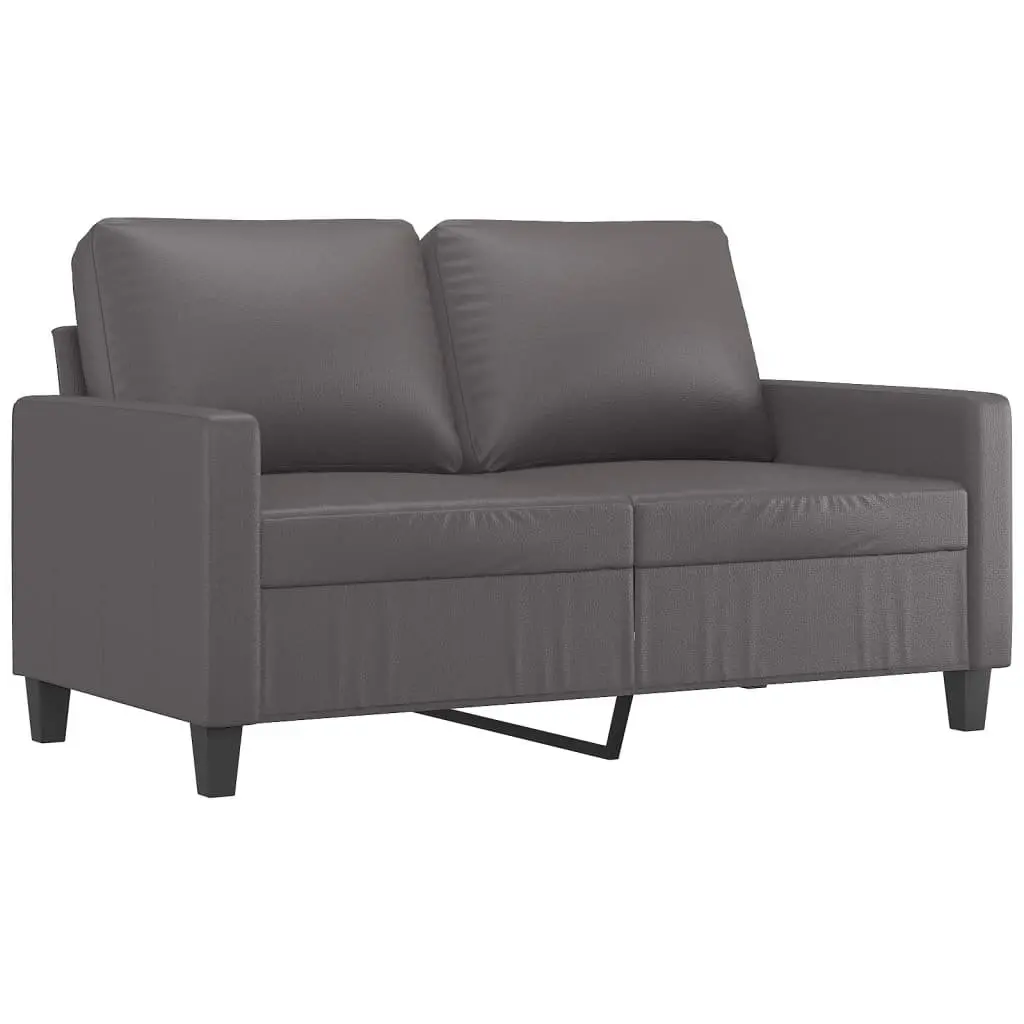 3 Piece Grey Faux Leather Sofa Set with Cushions