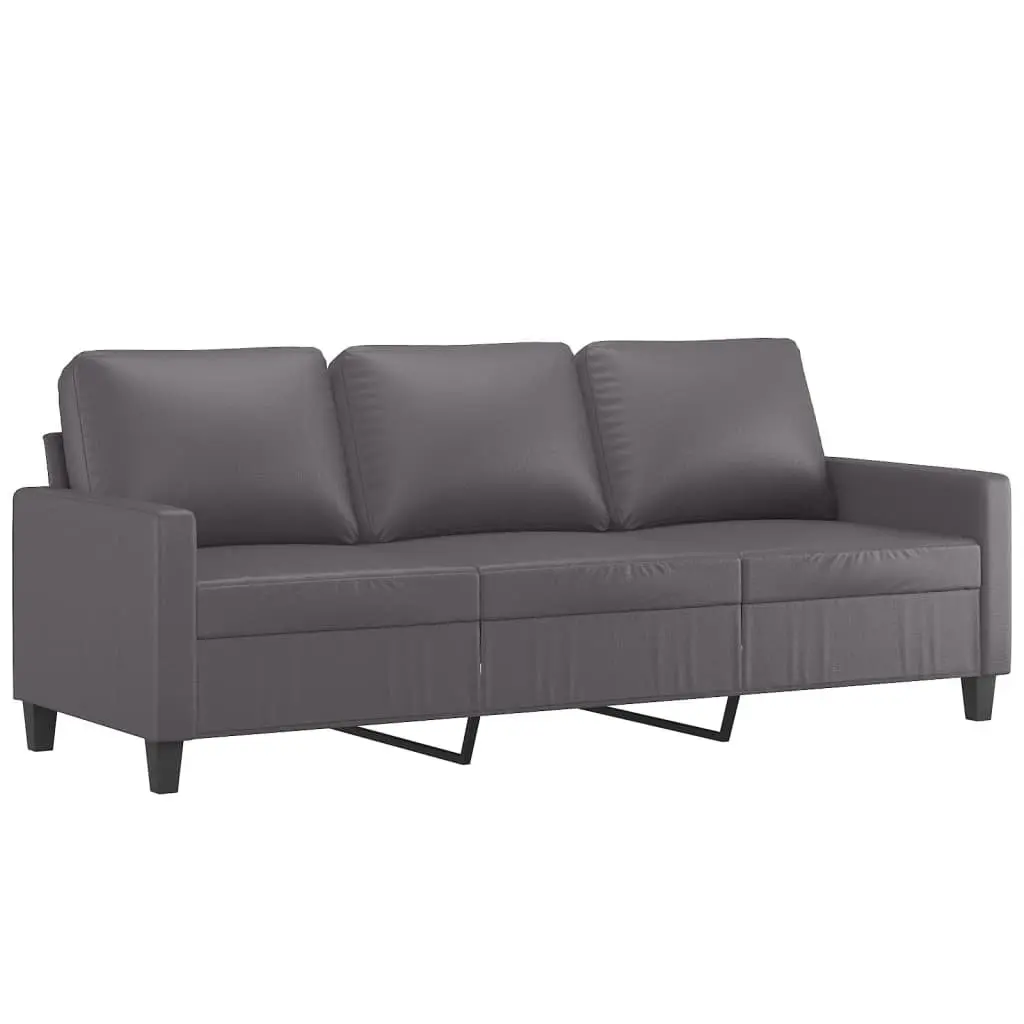 3 Piece Grey Faux Leather Sofa Set with Cushions