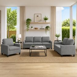 Grey Fabric 3 Piece Sofa Set for Living Rooms
