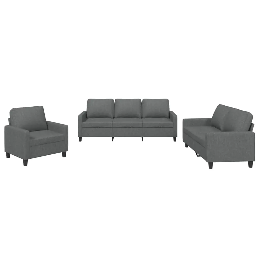 Grey Fabric 3 Piece Sofa Set for Living Rooms