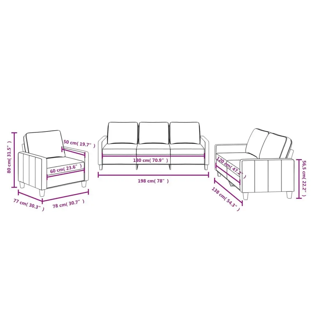 Grey Fabric 3 Piece Sofa Set for Living Rooms