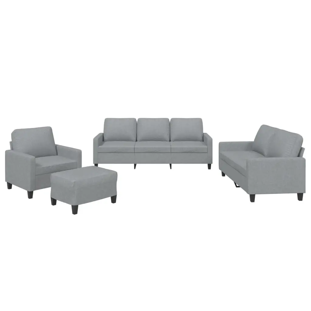 Grey Fabric Sofa Set with Cushions and Footstool