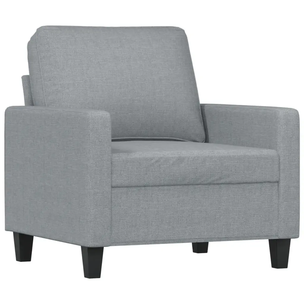Grey Fabric Sofa Set with Cushions and Footstool