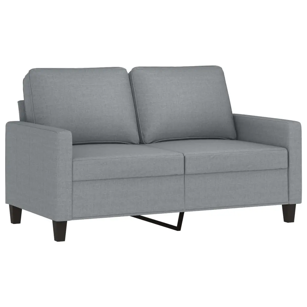 Grey Fabric Sofa Set with Cushions and Footstool