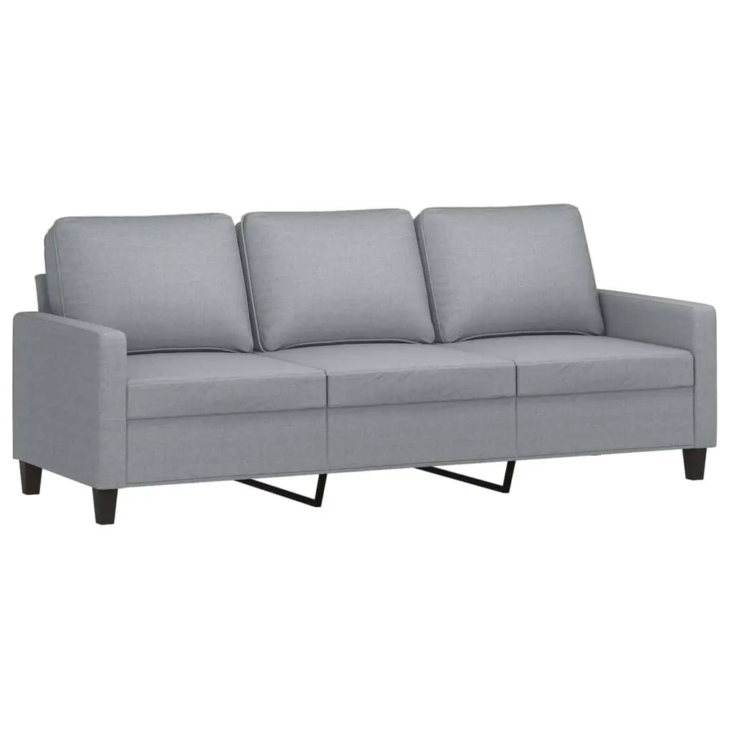 Grey Fabric Sofa Set with Cushions and Footstool