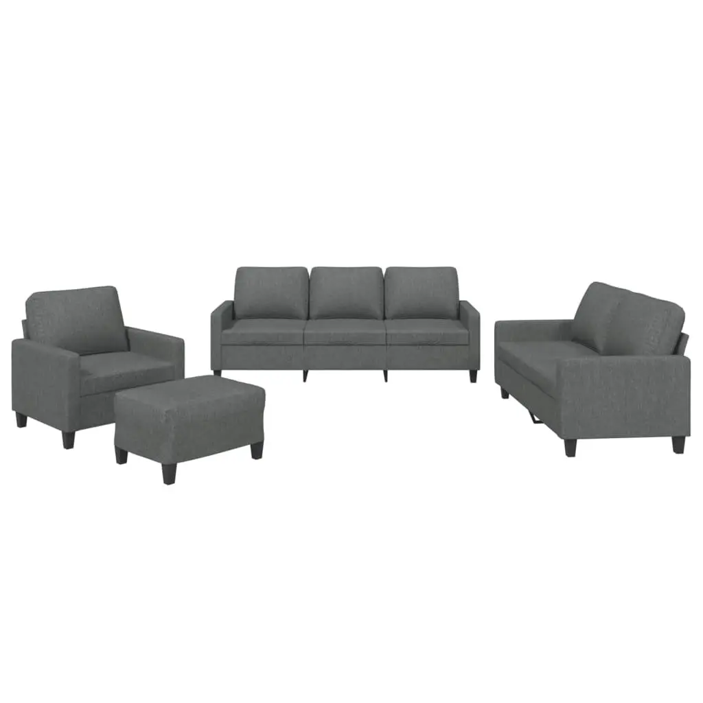 4 Piece Grey Fabric Sofa Set with Footstool
