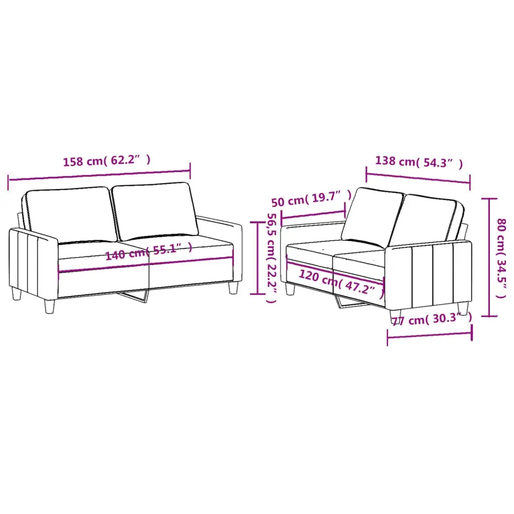 Grey Fabric 2 Piece Sofa Set with Cushions
