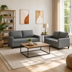 Grey Fabric 2 Piece Lounge Suite with Cushions