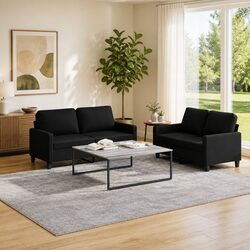 Stylish Black Fabric 2 Piece Sofa Set for Comfort