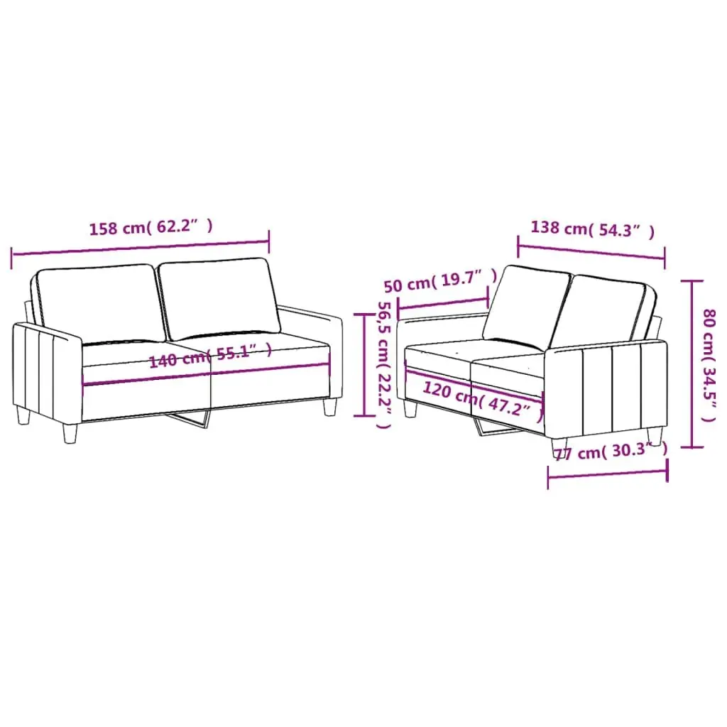 Black Fabric 2 Piece Sofa Set for Comfort