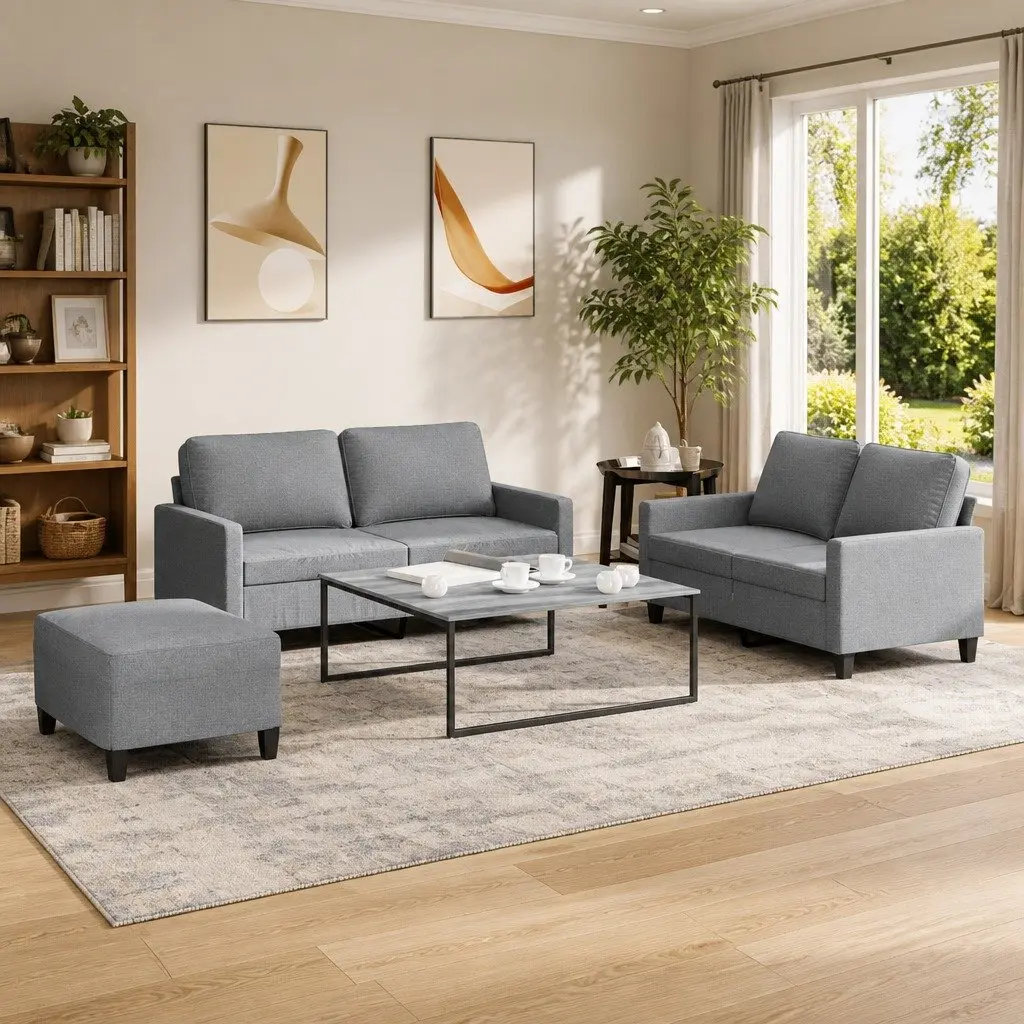 3 Piece Sofa Set Fabric Light Grey