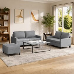 High-Quality 3 Piece Grey Sofa Set with Footstool