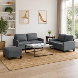Durable 3 Piece Grey Fabric Sofa Set with Footstool