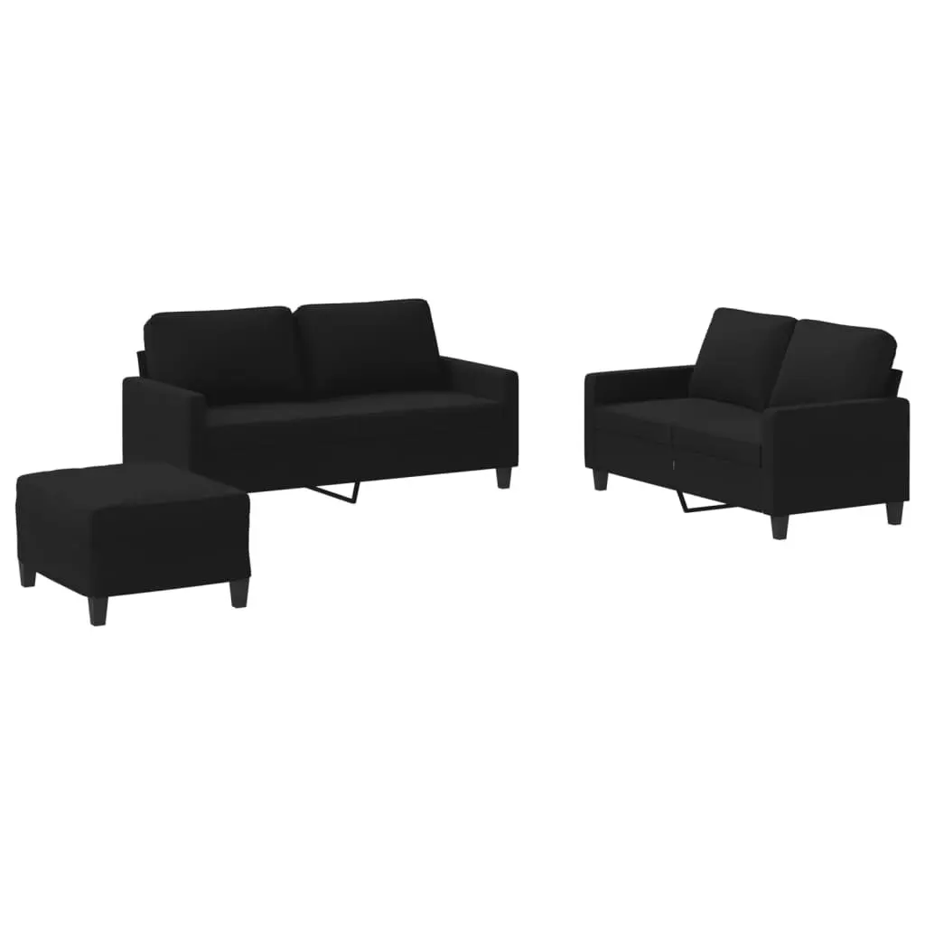 Sofa Set Fabric Black 3-Piece Living Room Furniture